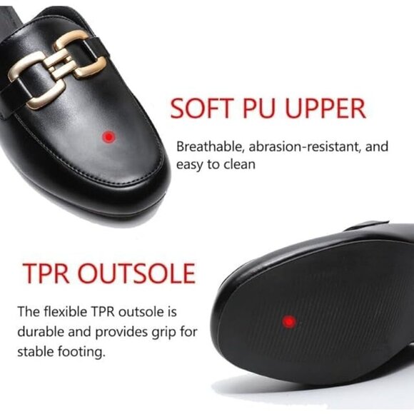 🆕Women's Black Fabric Loafers Backless Mules Round Toe Slip On Flats Casual - Picture 2 of 7